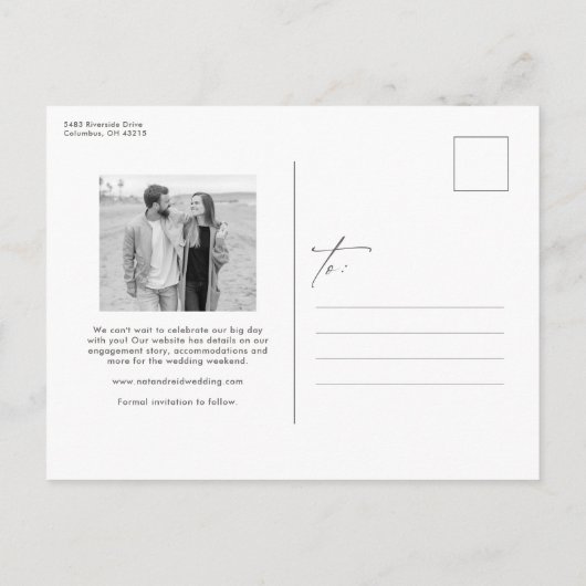 Carte Postale Faire-part Photo design simple et moderne enregistrer la date (Dos)