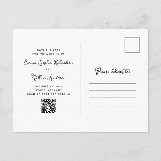 Carte Postale Faire-part Photo doux et fantaisiste | Code QR Enregistrez la (Dos)