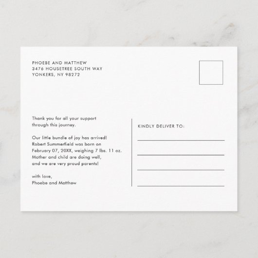 Carte Postale Faire-part Photo du bébé Script Birth (Dos)