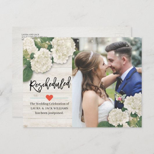 Carte Postale Faire-part Photo du report mariage reprogrammé Hydrangeas (Devant / Derrière)