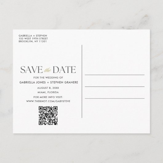 Carte Postale Faire-part Photo élégante QR Code Mariage Enregistrer la date (Dos)