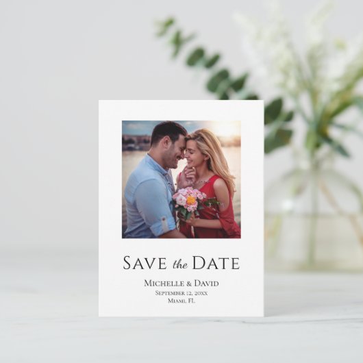 Carte Postale Faire-part Photo Élégante Simple Mariage Moderne Enregistrer (Debout devant)