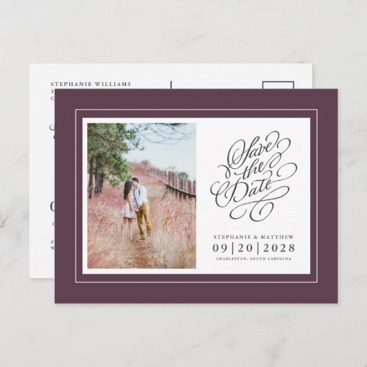 Carte Postale Faire-part Photo Enregistrer la Date Chic Élégant Mariage Vio (Devant / Derrière)