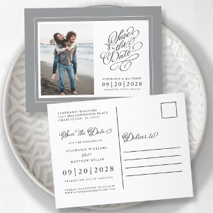 Carte Postale Faire-part Photo Enregistrer la date Gris et Blanc Mariage Él