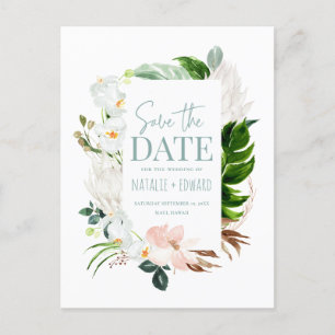 Carte Postale Faire-part Photo florale tropicale rose, sarcelle et orchidée