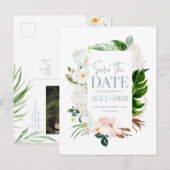 Carte Postale Faire-part Photo florale tropicale rose, sarcelle et orchidée (Devant / Derrière)