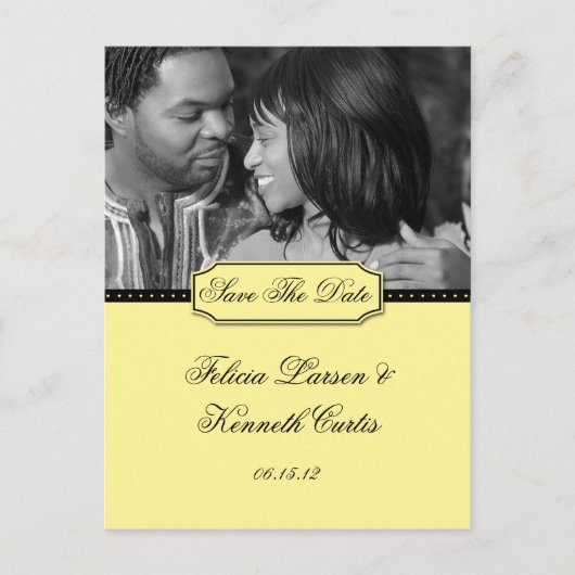 Carte Postale Faire-part Photo jaune et noir Enregistrer la date (Devant)