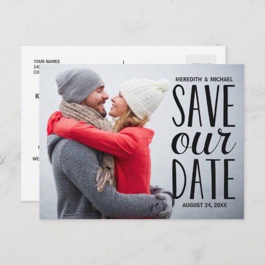 Carte Postale Faire-part Photo Lettrée à la main Enregistrer la date (Devant / Derrière)