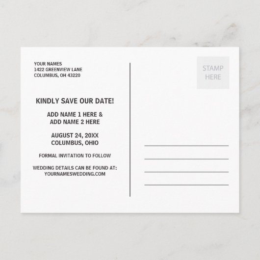 Carte Postale Faire-part Photo Lettrée à la main Enregistrer la date (Dos)