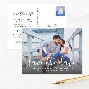 Carte Postale Faire-part Photo manuscrite du Mariage de script Enregistrer 