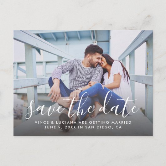 Carte Postale Faire-part Photo manuscrite du Mariage de script Enregistrer (Devant)