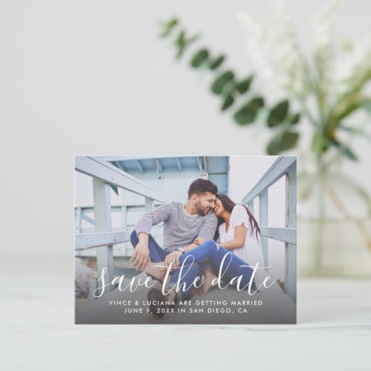 Carte Postale Faire-part Photo manuscrite du Mariage de script Enregistrer (Debout devant)