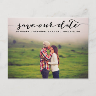 Carte Postale Faire-part Photo manuscrite noire Enregistrer notre date