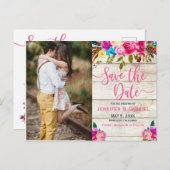 Carte Postale Faire-part Photo manuscrite rose florale Enregistrer la date (Devant / Derrière)