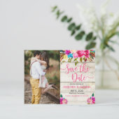 Carte Postale Faire-part Photo manuscrite rose florale Enregistrer la date (Debout devant)