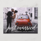 Carte Postale Faire-part Photo Mariage juste marié Script Overlay (Devant)