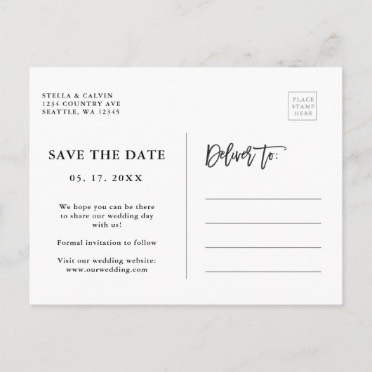 Carte Postale Faire-part Photo Mariage moderne noir et blanc Enregistrer la (Dos)