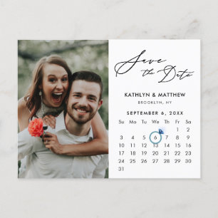 Carte Postale Faire-part Photo minimaliste Black Modern Script Enregistrer 
