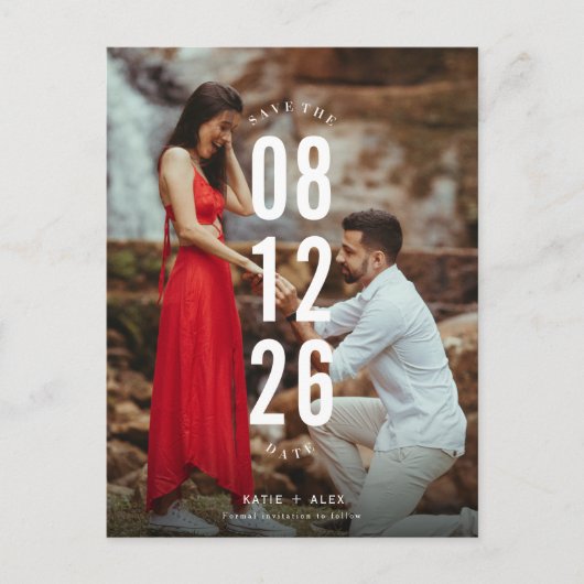 Carte Postale Faire-part Photo moderne Budget Mariage Enregistrer la date (Devant)