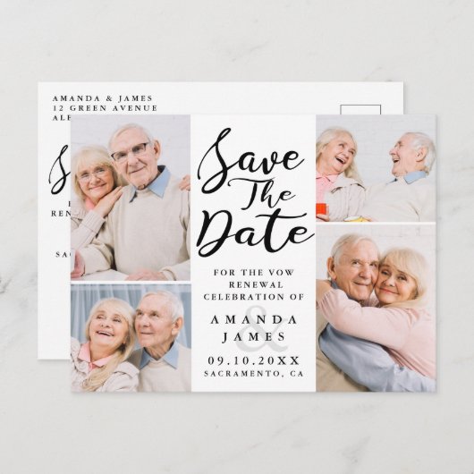 Carte Postale Faire-part Photo Moderne Collage Vow Renouvellement Enregistr (Devant / Derrière)