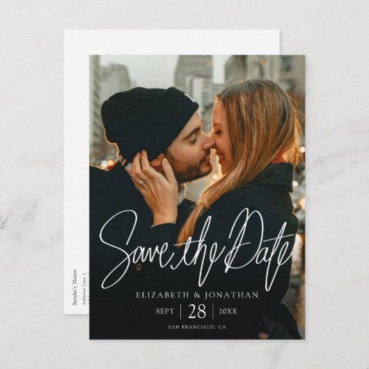 Carte Postale Faire-part Photo moderne design Enregistrer la date Mariage (Devant / Derrière)