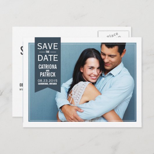 Carte Postale Faire-part Photo moderne double cadre Enregistrer la date Car (Devant / Derrière)