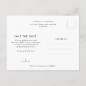 Carte Postale Faire-part Photo moderne en noir et blanc Enregistrez la date (Dos)