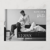 Carte Postale Faire-part Photo moderne en noir et blanc Enregistrez la date (Devant)