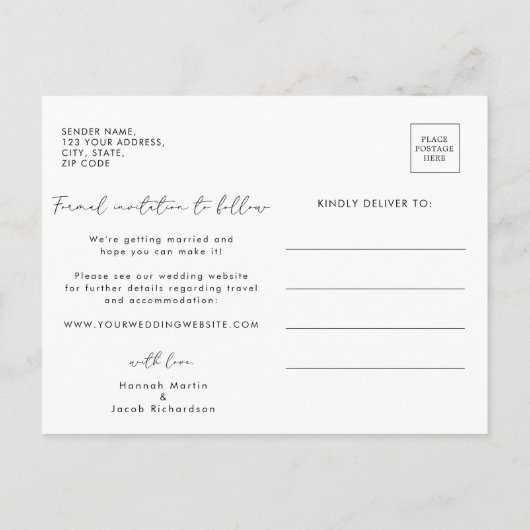 Carte Postale Faire-part Photo moderne Enregistrer la date (Dos)