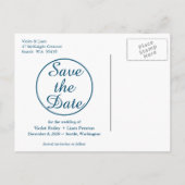 Carte Postale Faire-part Photo moderne Enregistrer la date - bleu (Dos)