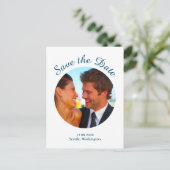 Carte Postale Faire-part Photo moderne Enregistrer la date - bleu (Debout devant)