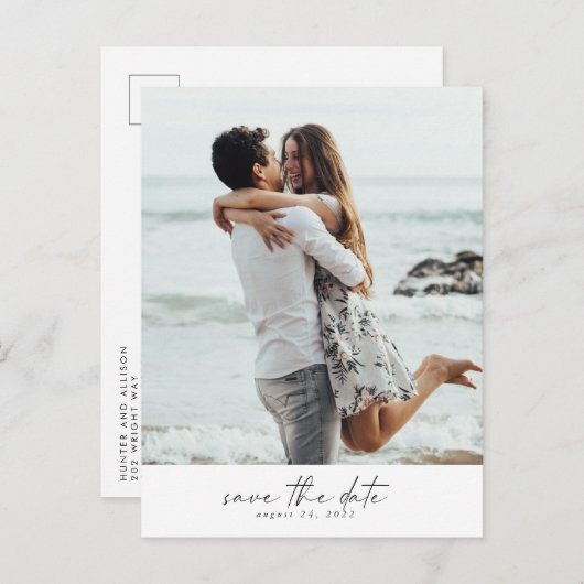 Carte Postale Faire-part Photo moderne Enregistrer la date PostCard (Devant / Derrière)