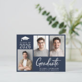 Carte Postale Faire-part Photo moderne Gras Script Bleu Graduation (Debout devant)