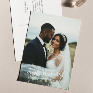 Carte Postale Faire-part photo moderne juste marié Mariage
