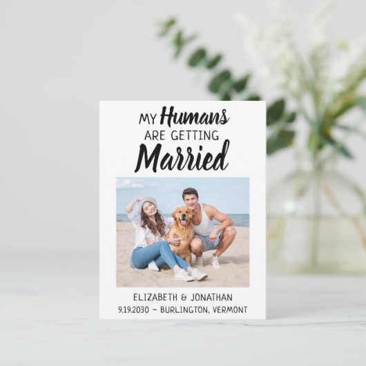 Carte Postale Faire-part Photo moderne Mariage Chien Enregistrer La Date (Debout devant)