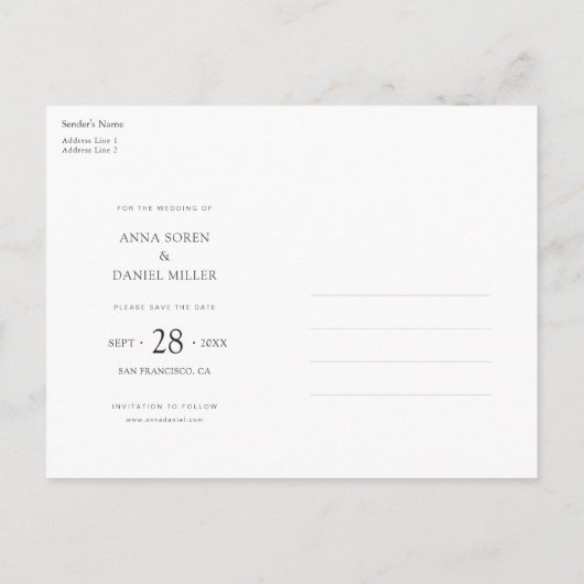 Carte Postale Faire-part Photo moderne simple et design Enregistrer la date (Dos)