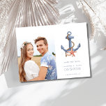 Carte Postale Faire-part Photo nautique côtière Mariage de plage Enregistre<br><div class="desc">Partagez la joie de votre prochain mariage à la plage avec notre Coastal Nautical Photo Beach Wedding Enregistrer la carte postale Date. Doté d'un ancre nautique orné de coquillages, ce design reflète parfaitement l'esprit balnéaire de votre célébration. Une belle photo du couple apporte une touche personnelle et sincère. Idéal pour...</div>