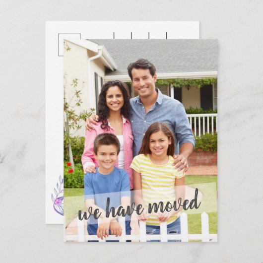 Carte Postale Faire-part Photo Nous Avons Déplacé La Brosse Script Overlay (Devant / Derrière)