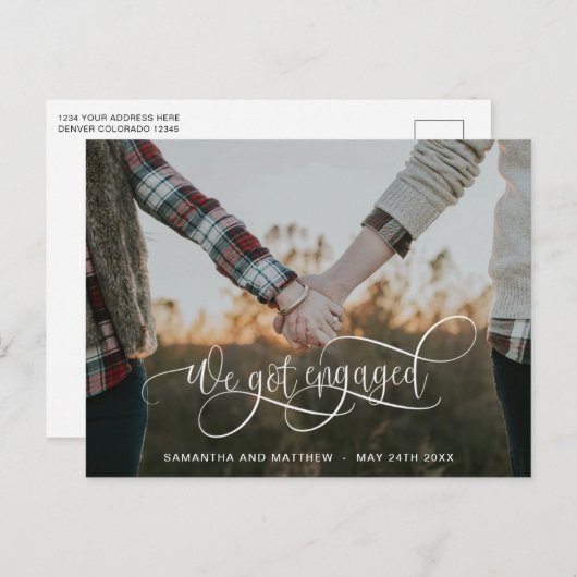 Carte Postale Faire-part Photo, Nous sommes fiancés Écriture manuscrite bla (Devant / Derrière)