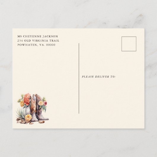 Carte Postale Faire-part Photo occidentale rustique moderne Sauvez la date (Dos)