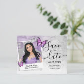 Carte Postale Faire-part Photo Papillon violet clair Enregistrer la date (Debout devant)