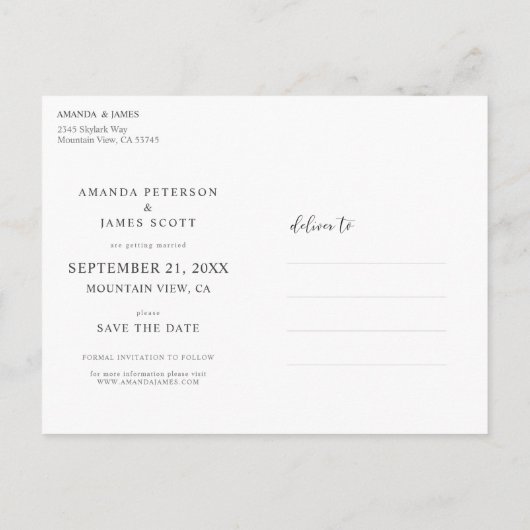 Carte Postale Faire-part Photo personnalisée simple et élégante Enregistrer (Dos)