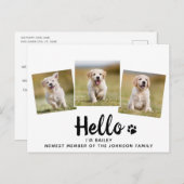 Carte Postale Faire-part Photo pour animaux de compagnie Hello Chien chiot (Devant / Derrière)