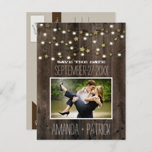 Carte Postale Faire-part Photo Rustic Grange Mariage en bois Enregistrer Le (Devant / Derrière)