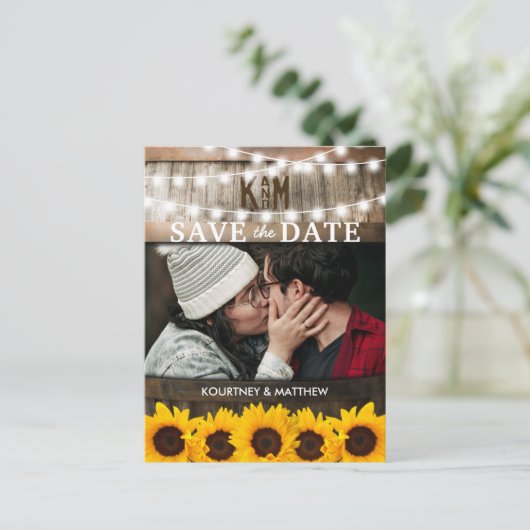 Carte Postale Faire-part Photo rustique Enregistrer la date | Mariage de to (Debout devant)