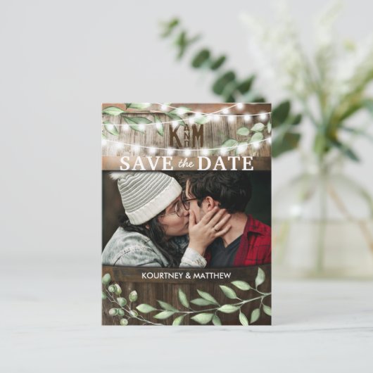 Carte Postale Faire-part Photo rustique Enregistrer la date | Mariage verdo (Debout devant)