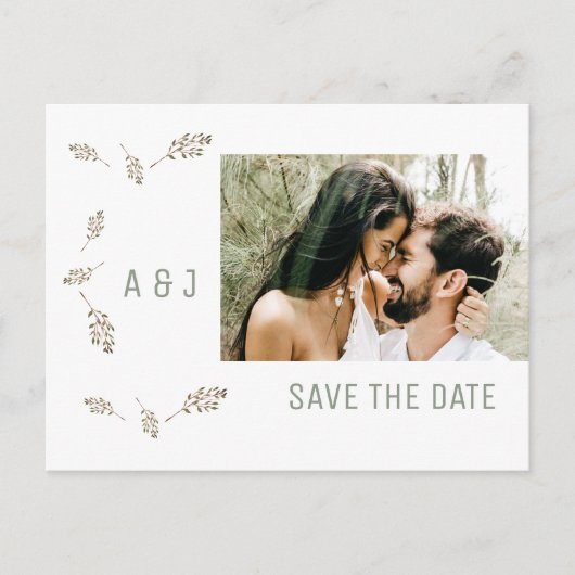 Carte Postale Faire-part Photo Sage Enregistrer la date Site Mariage QR Cod (Devant)