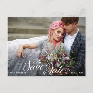 Carte Postale Faire-part Photo Sauvez la date avec Bourgogne, Fleurs roses
