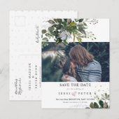 Carte Postale Faire-part Photo Save the Date, Boho Blue Gum Eucalyptus (Devant / Derrière)