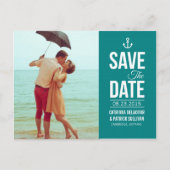 Carte Postale Faire-part PHOTO SCRIPT NAUTIQUE turquoise ENREGISTRER LA DAT (Devant)